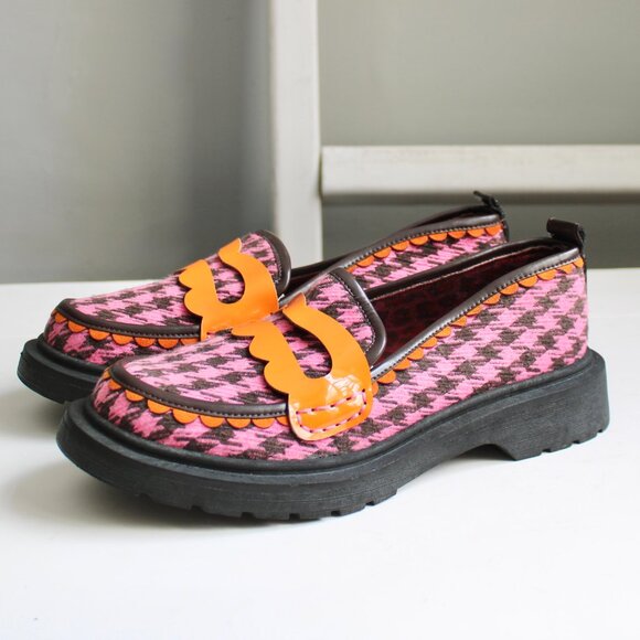Irregular Choice Pink Black Houndstooth Old Dawg Loafer Flat Shoes EU 39 / US 8 - Picture 2 of 6